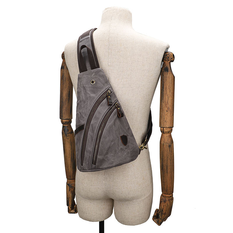 Retro Waxed Canvas Crossbody Sling Bag Waterproof Travel Hiking Chest Bag