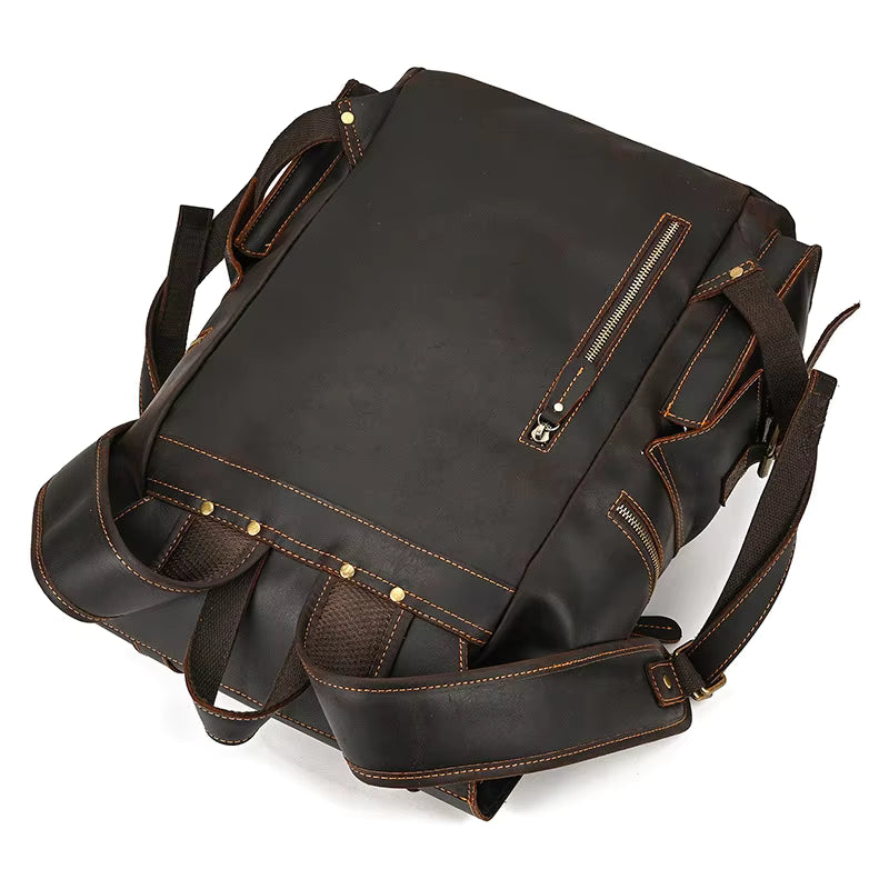 High Quality Genuine Leather Vintage Backpack with Metal Buckles