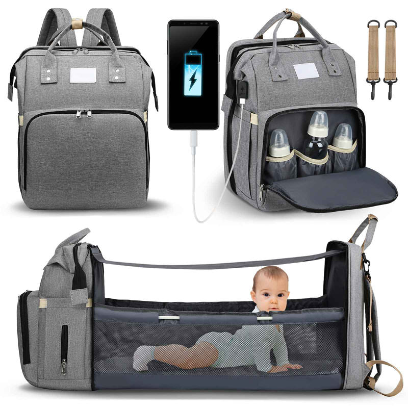 Fashion Baby Diaper Bag Bed Portable Foldable Multi-function Mummy Backpack