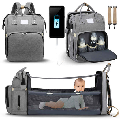 Fashion Baby Diaper Bag Bed Portable Foldable Multi-function Mummy Backpack