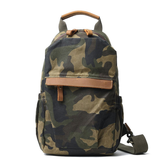 Waterproof Waxed Canvas Sling Bag Men Trendy Camouflage Crossbody Chest Bag