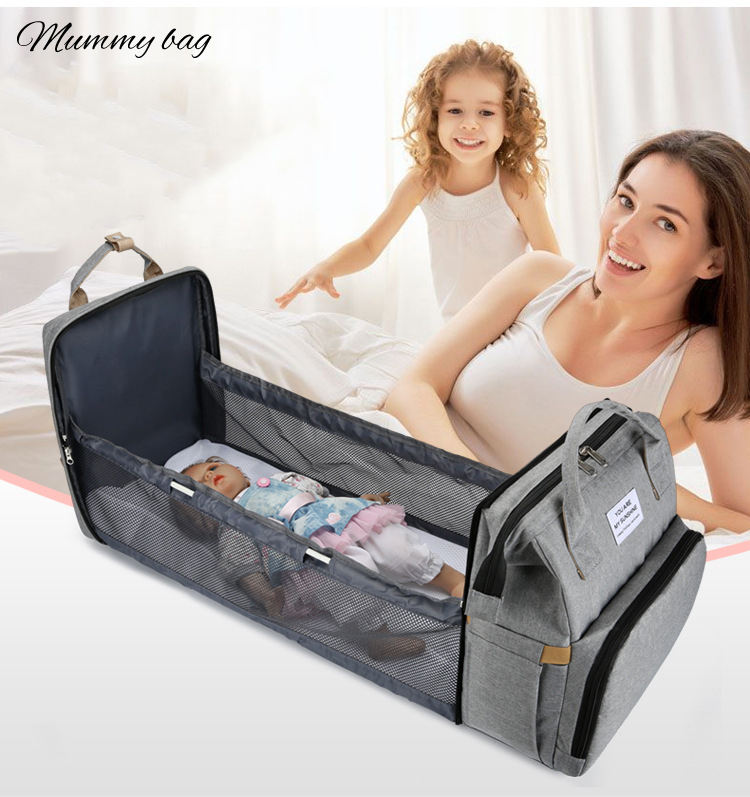 Fashion Baby Diaper Bag Bed Portable Foldable Multi-function Mummy Backpack