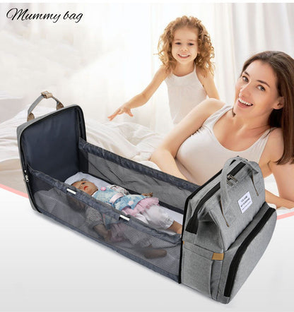 Fashion Baby Diaper Bag Bed Portable Foldable Multi-function Mummy Backpack