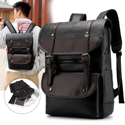 Durable PU Laptop Backpack Waterproof College School Bag