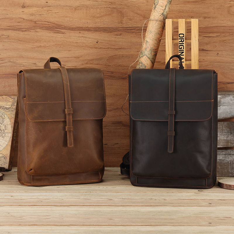 Vintage Genuine Crazy Horse Leather Laptop Backpack