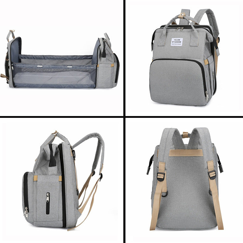 Fashion Baby Diaper Bag Bed Portable Foldable Multi-function Mummy Backpack
