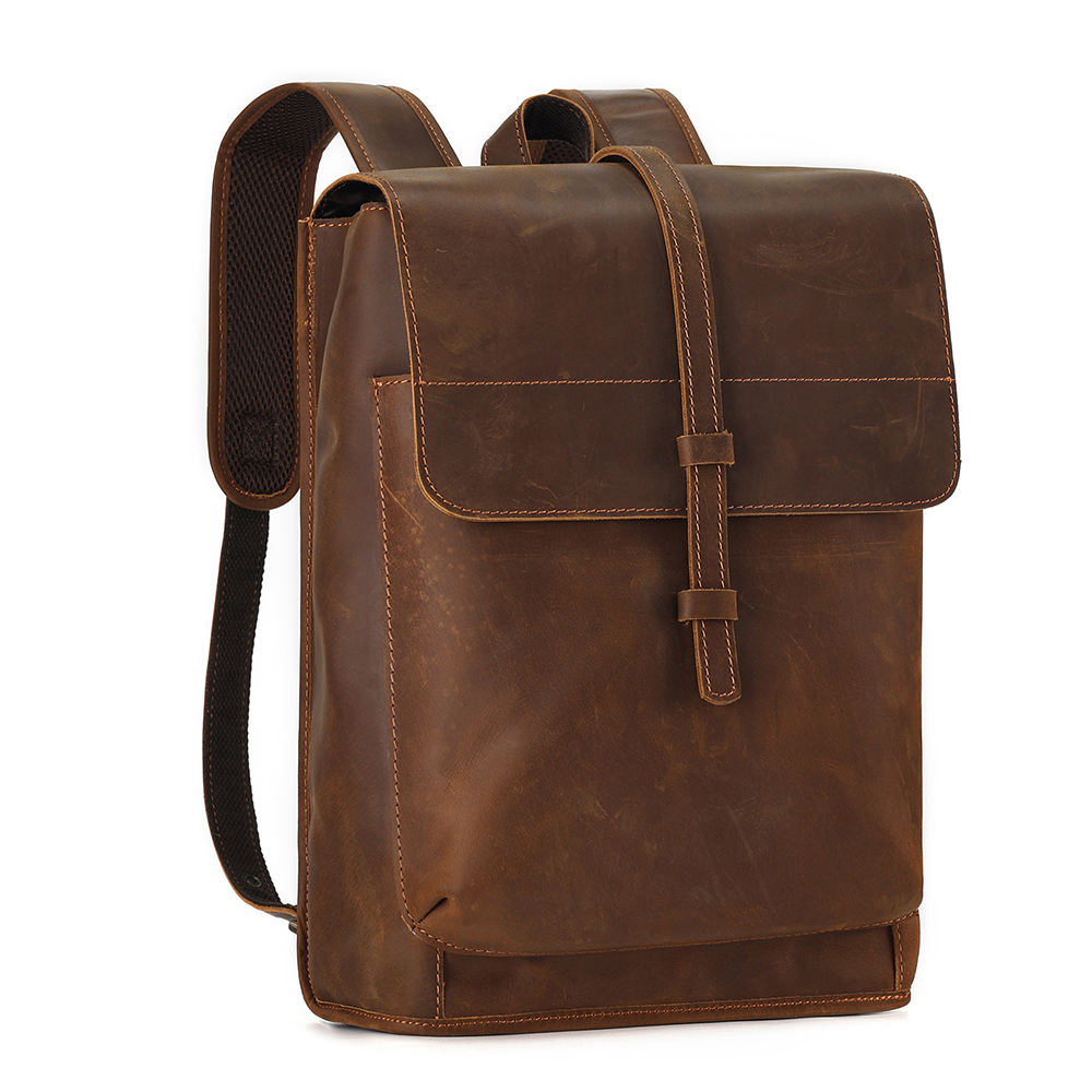 Vintage Genuine Crazy Horse Leather Laptop Backpack